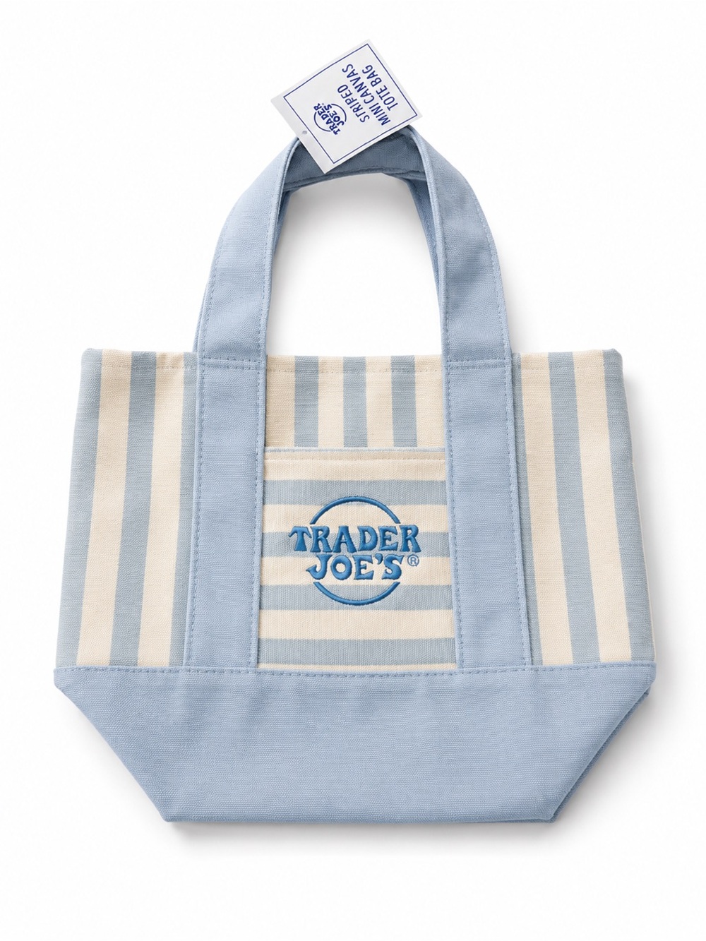 Trader Joe’s Mini Pastel Stripe‎ Canvas Tote Bag Limited Edition light blue NWT